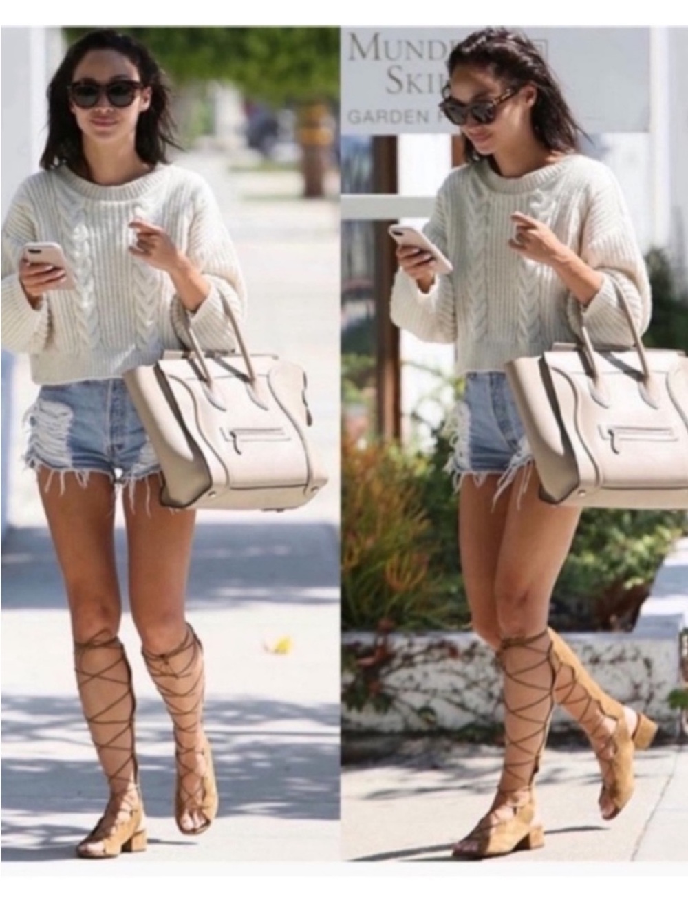 Saint Laurent Babies Gladiator Tan Lace-Up Knee-High Block Heel Sandals Sz 41